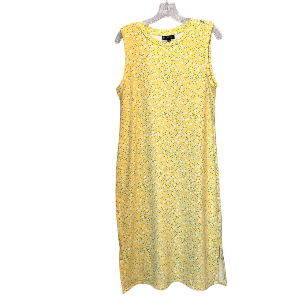 Bobeau Yellow Floral Double Split Tank Midi Dress